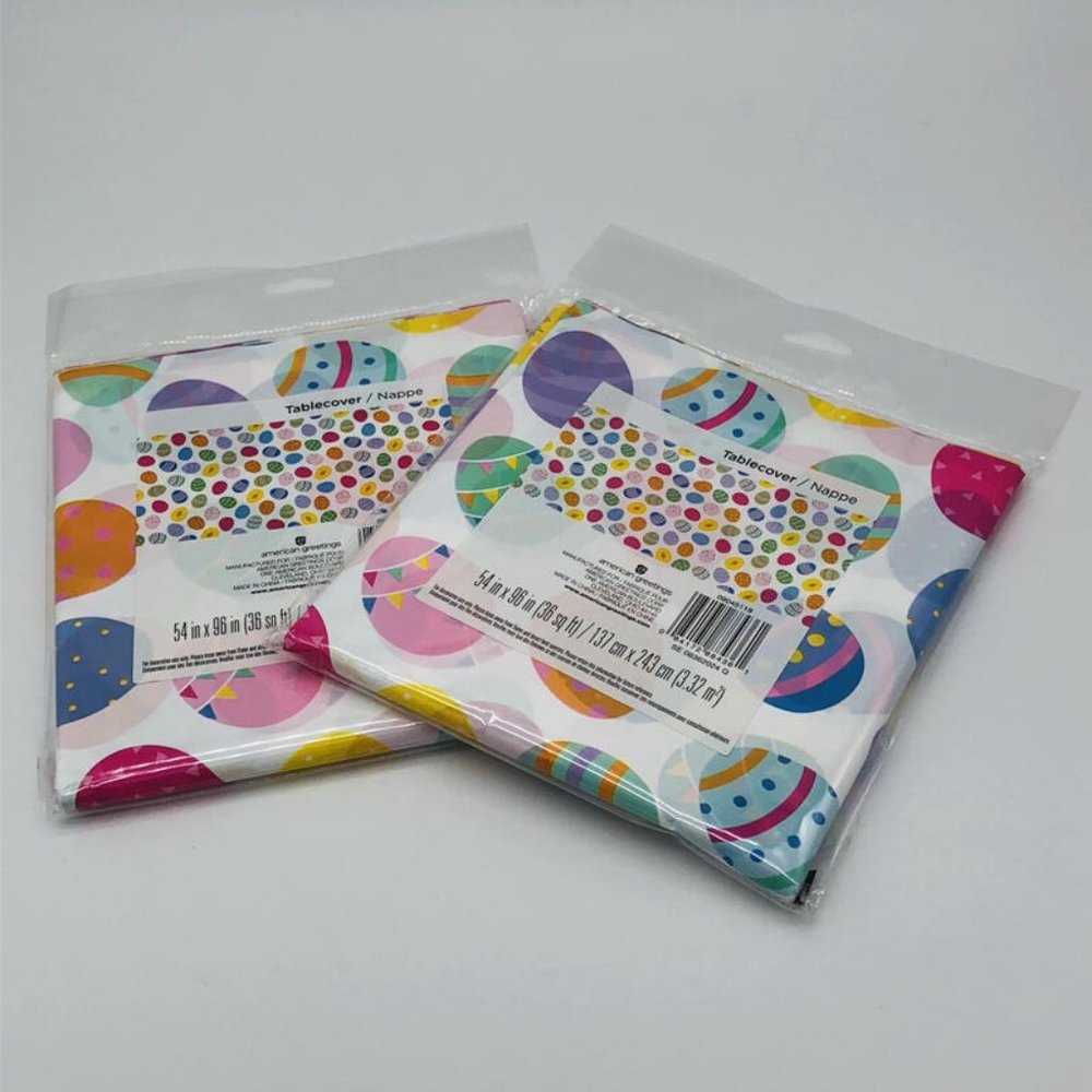 American Greetings Easter Eggs Tablecover Lot of 2 Tablecloths 54" x 96" New
